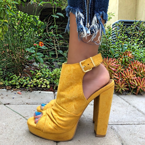 mustard pointed toe heels